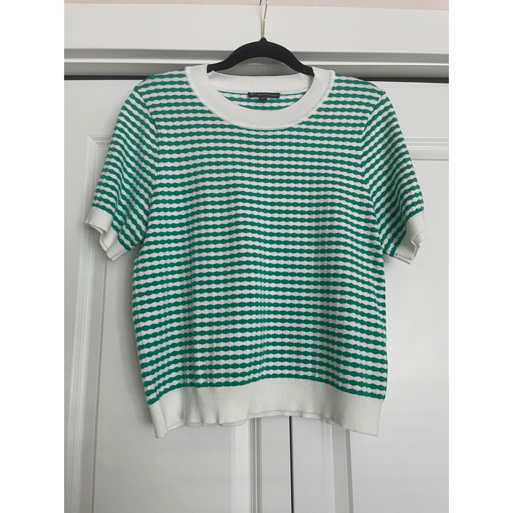 Adrianna Papell Green Striped Knit Top TennisCore Clean Girl Preppy-Size L